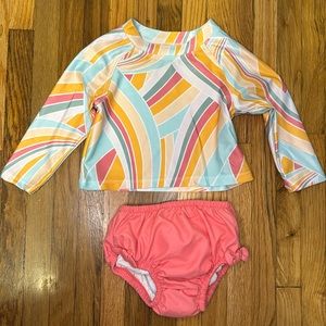 Wonder nation Pink Girls Swim Shirt Swim Diaper Bows Long Sleeved 2 piece outfit